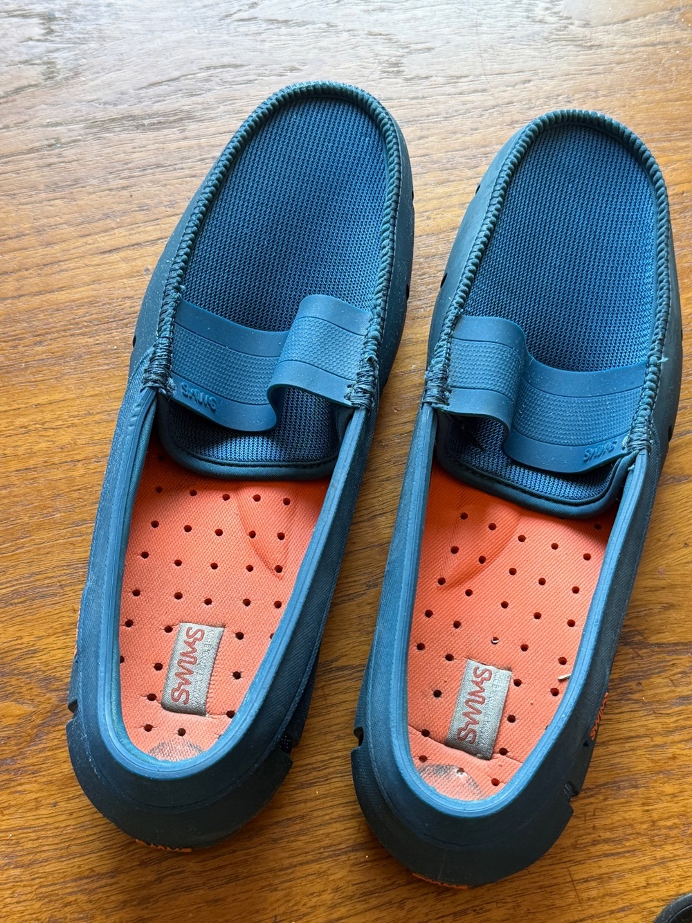 Navy Blue & Orange Mesh Rubber Loafers - Size US12/45